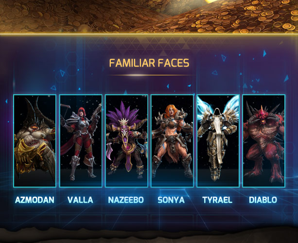 FAMILIAR FACES: AZMODAN, VALLA, NAZEEBO, SONYA, TYRAEL, DIABLO